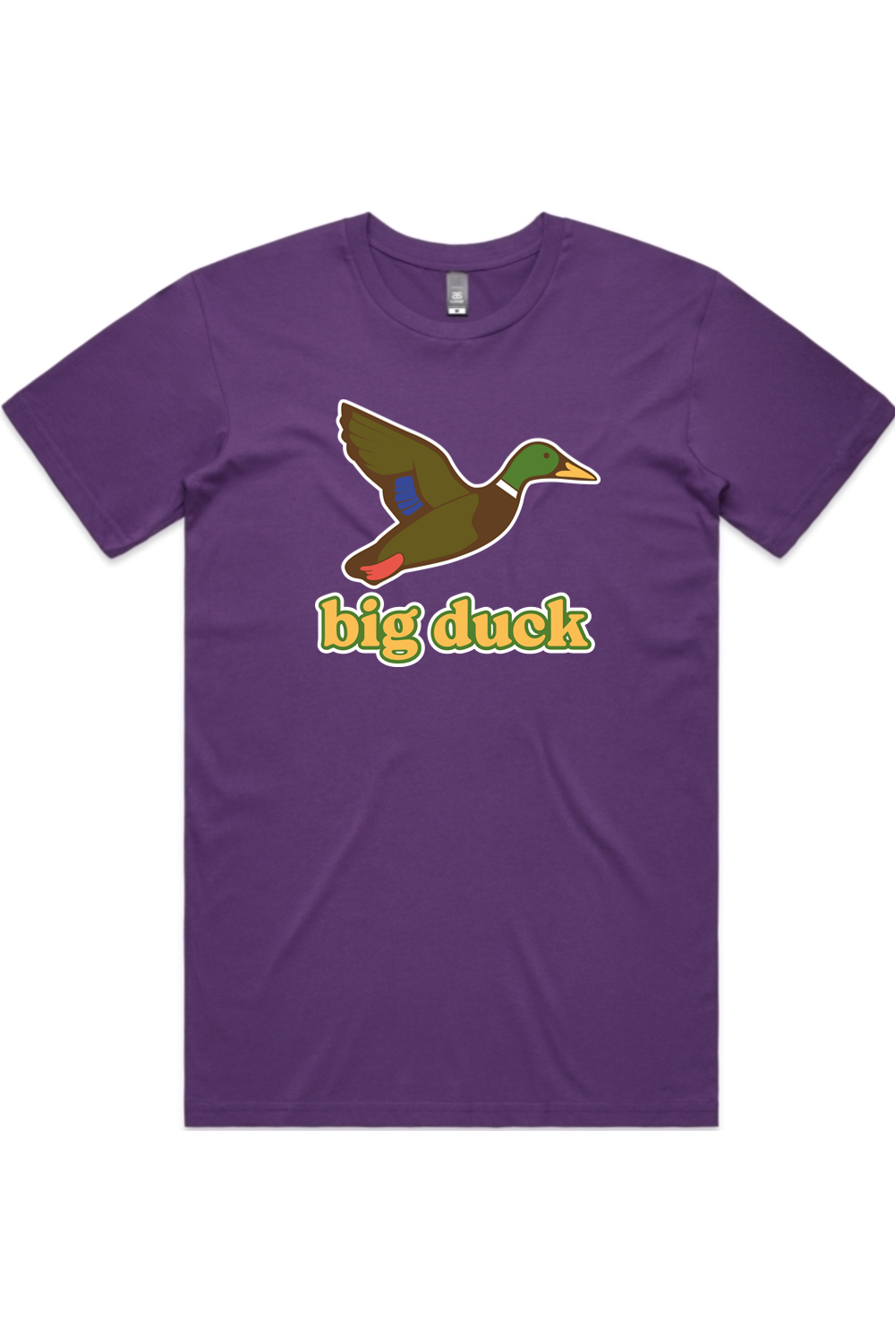Purple Reign tee with front flying mallard Big Duck logo