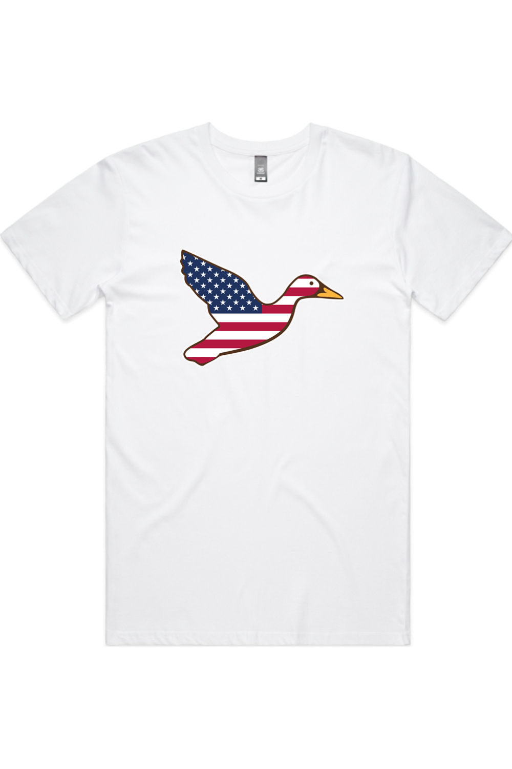 Big Duck Americana tee in White with front flying mallard Big Duck logo