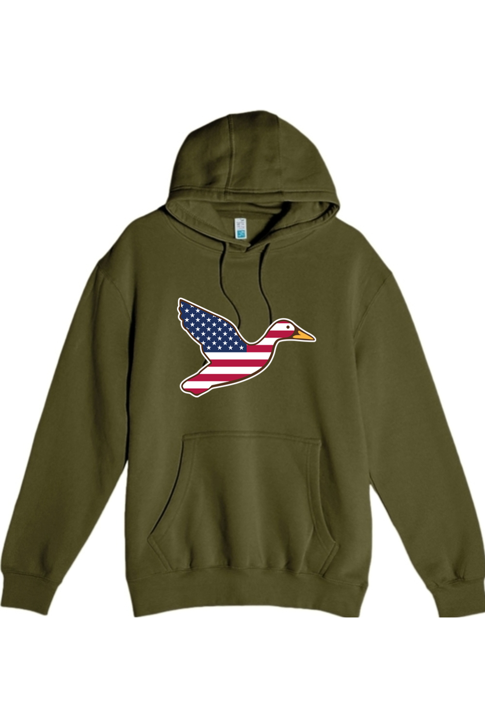 Big Duck Americana hoodie in Army Green with front Big Duck mallard logo