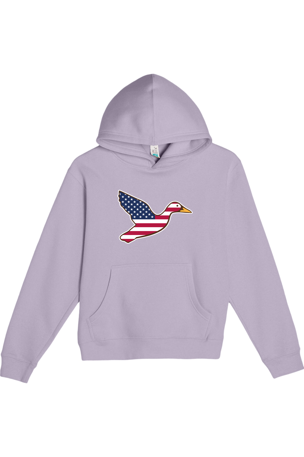 Big Duck Americana youth hoodie in Lilac with front Big Duck mallard logo