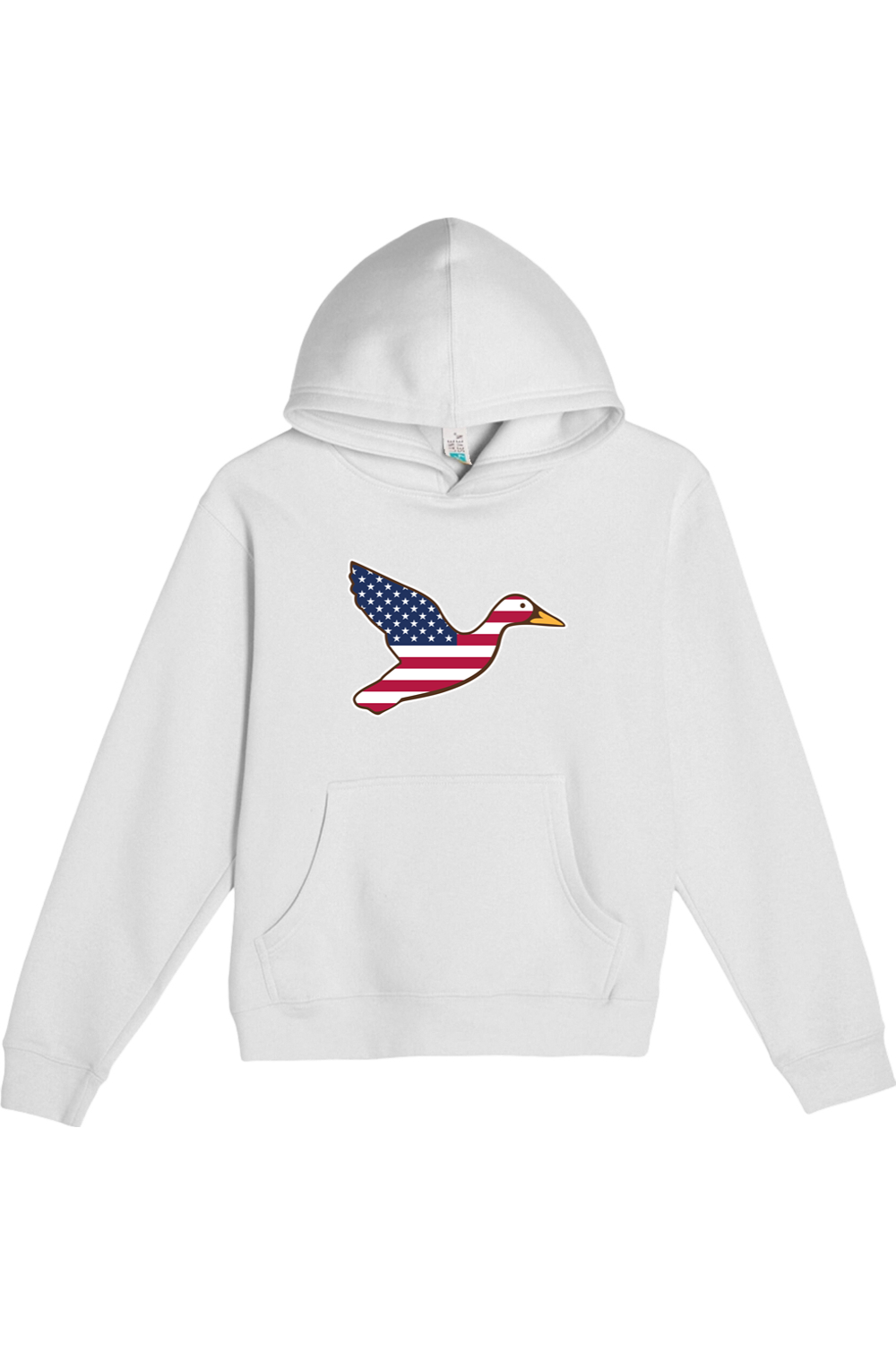 Big Duck Americana youth hoodie in White with front Big Duck mallard logo