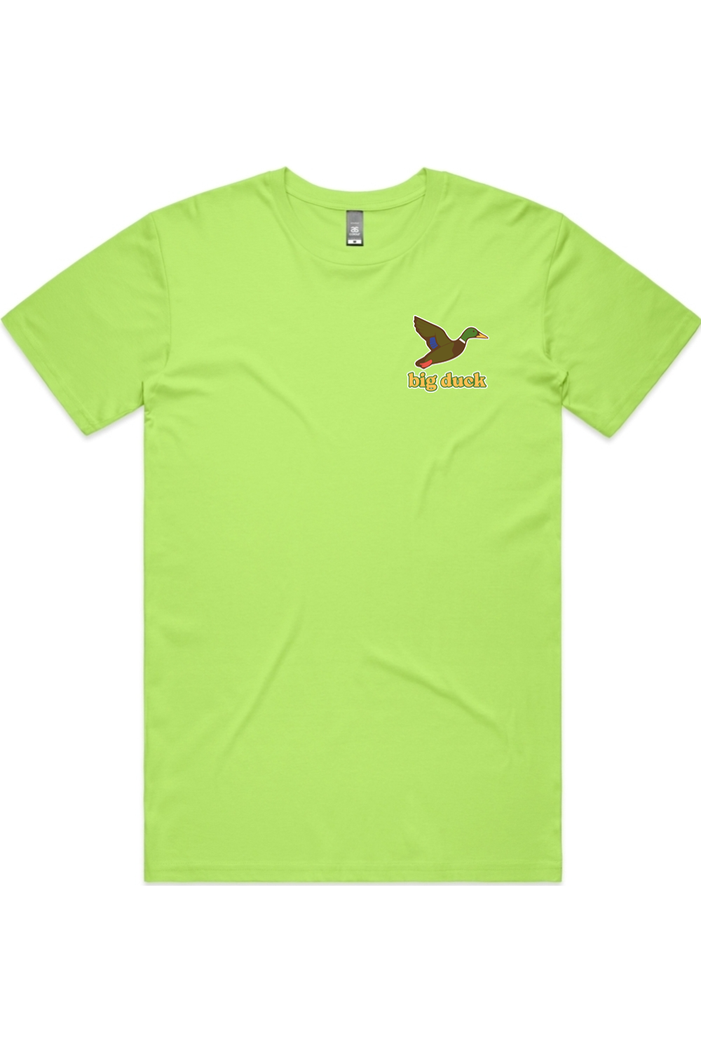 Lime Slush tee in Citrus with left chest flying mallard Big Duck logo