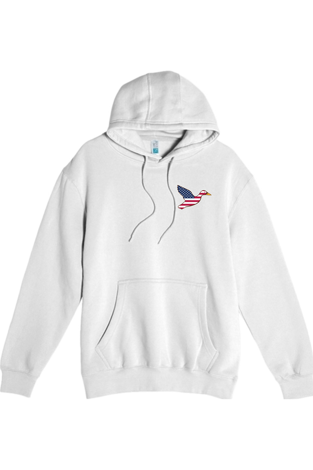 Big Duck Americana hoodie in White with left chest Big Duck mallard logo