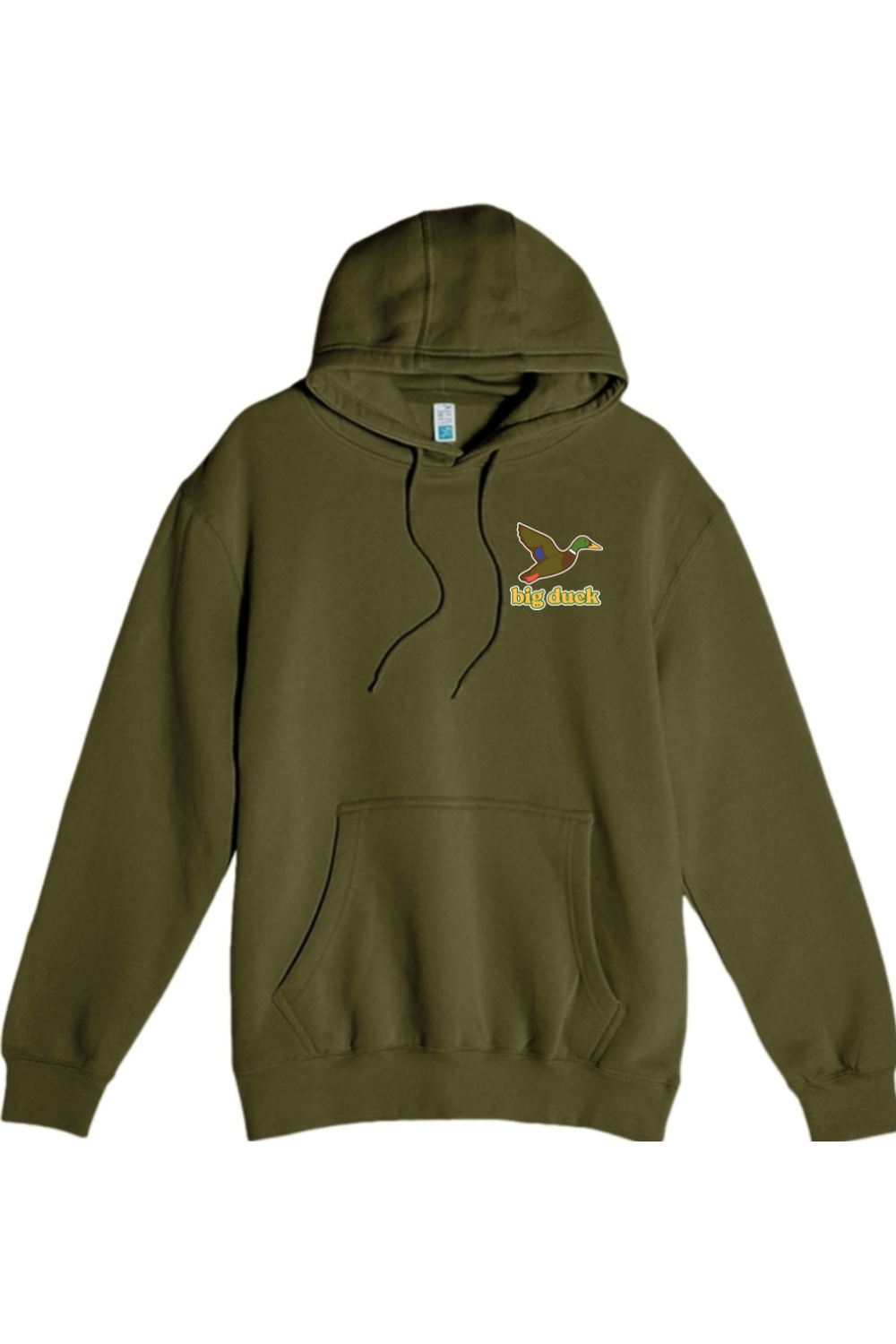 Big Duck In-Flight hoodie in Army Green with left chest Big Duck mallard logo