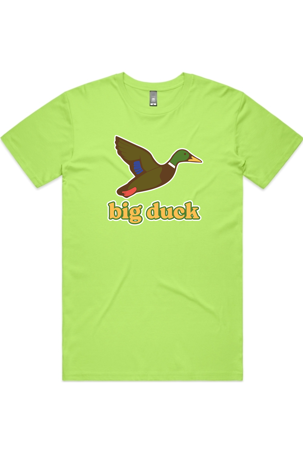 Lime Slush tee in Citrus with front flying mallard Big Duck logo