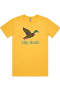 Golden Sunset tee in Yellow with front flying mallard Big Duck logo