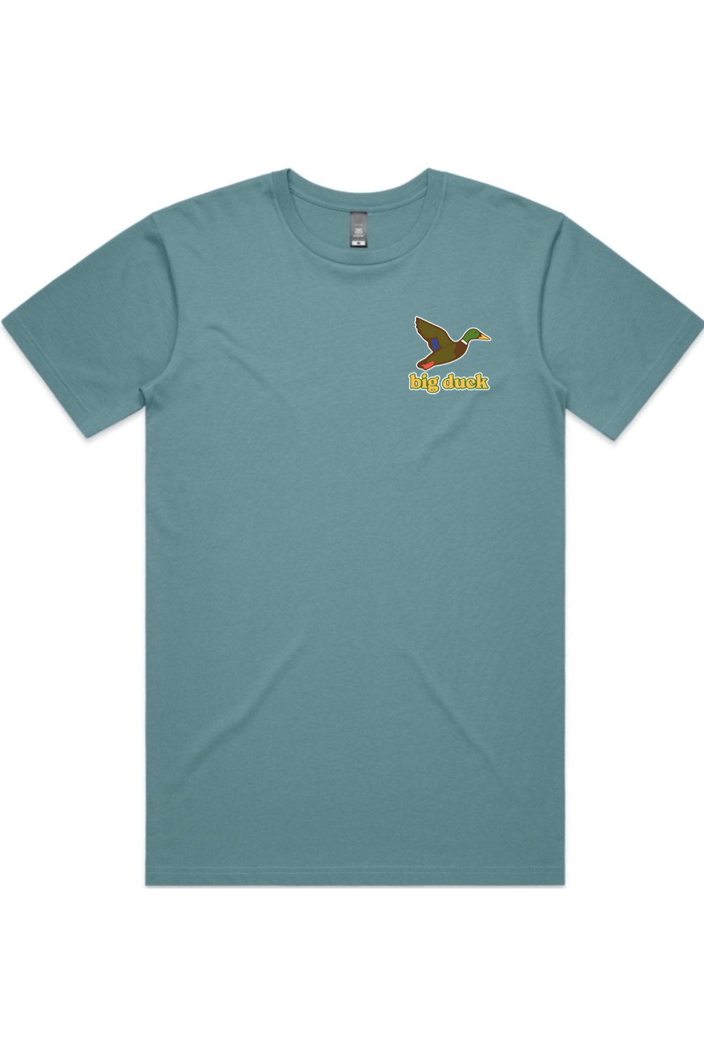 Sharkweek tee in Slate Blue with left chest flying mallard Big Duck logo