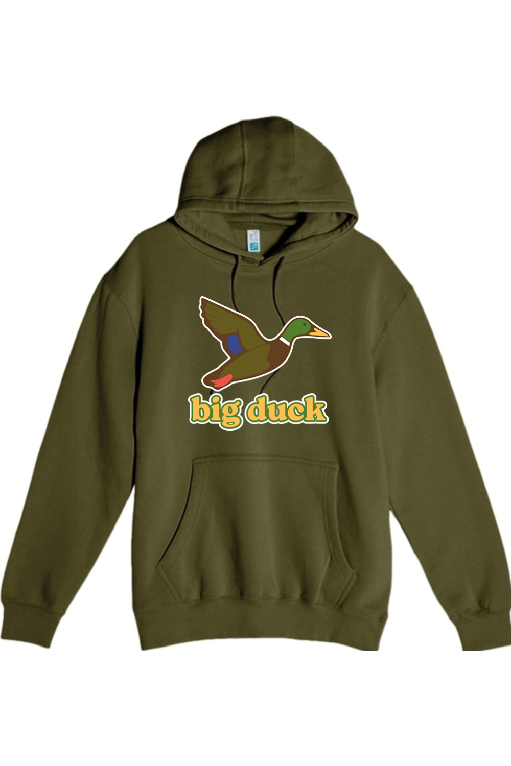 Big Duck In-Flight hoodie in Army Green with front Big Duck mallard logo
