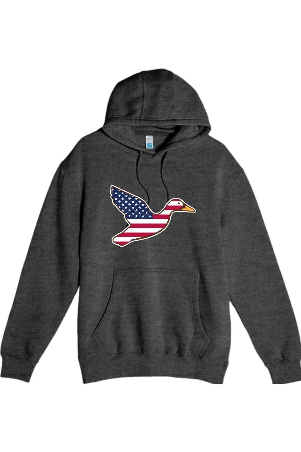 Big Duck Americana hoodie in Charcoal Heather with front Big Duck mallard logo
