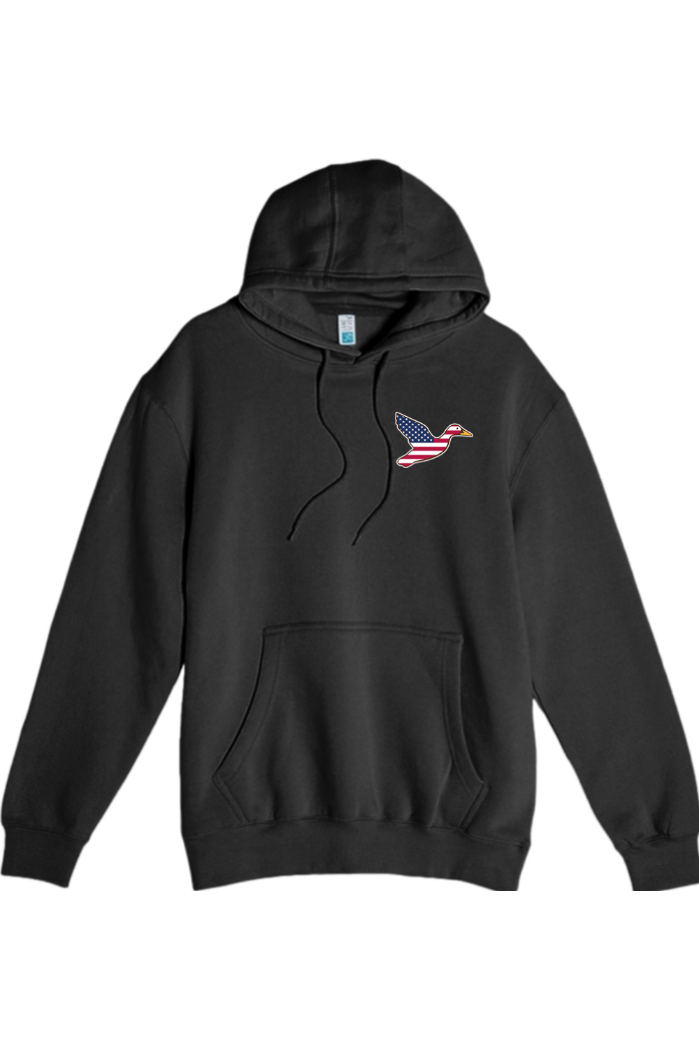 Big Duck Americana hoodie in Black with left chest Big Duck mallard logo
