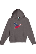 Big Duck Americana youth hoodie in Charcoal Heather with front Big Duck mallard logo