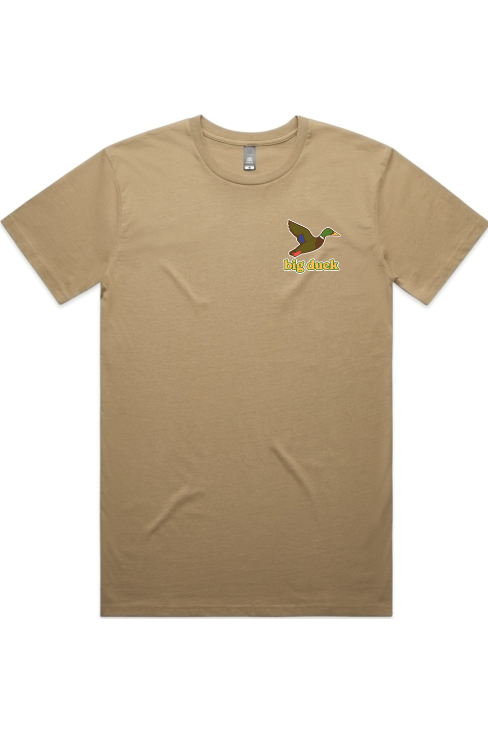 Sand Dune tee with left chest flying mallard Big Duck logo