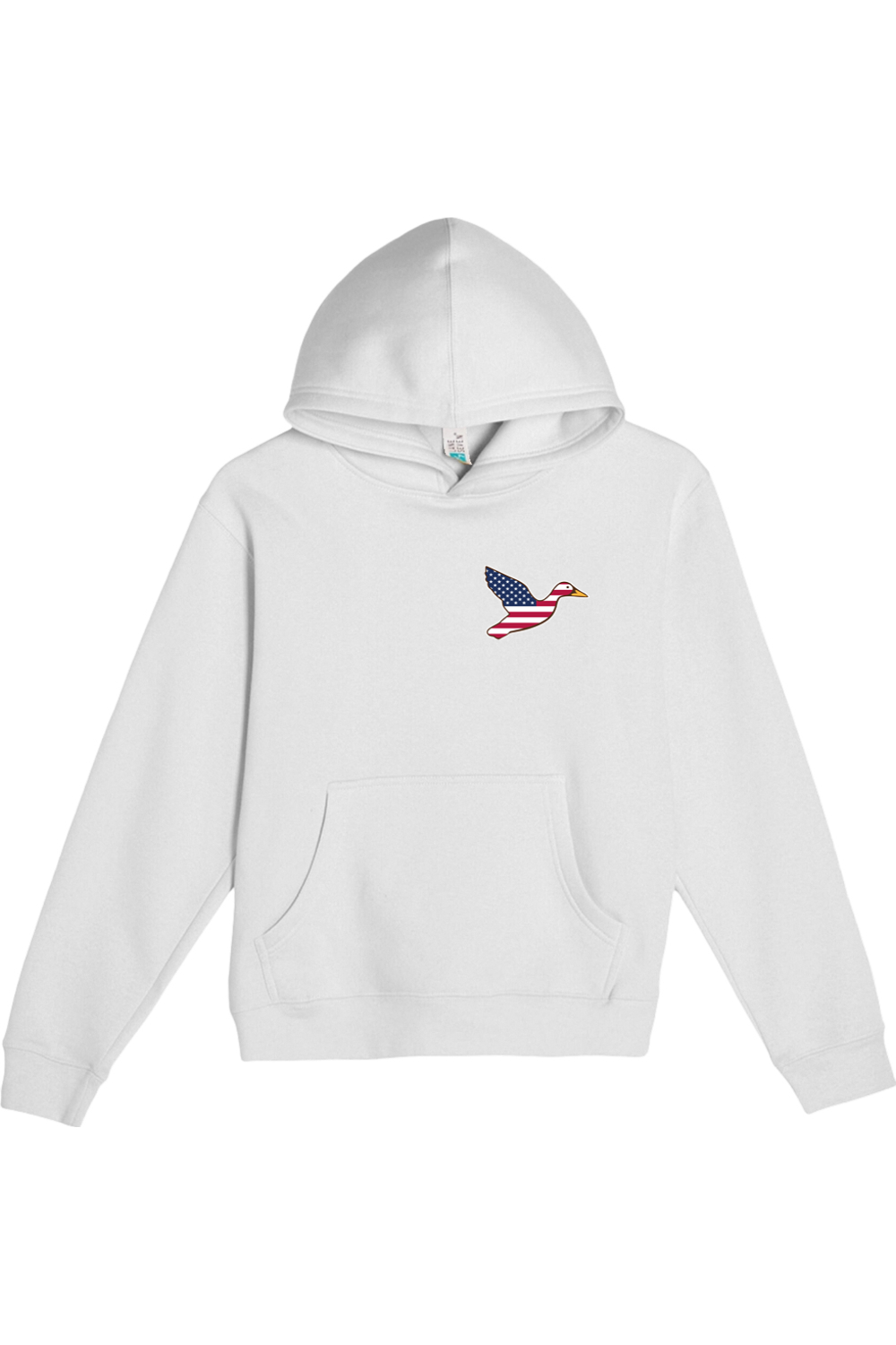 Big Duck Americana youth hoodie in White with left chest Big Duck mallard logo