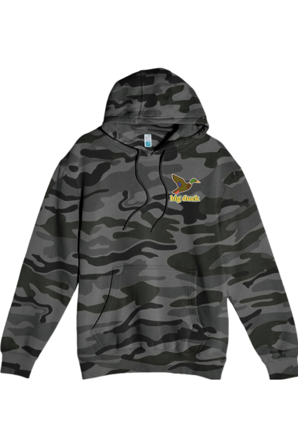 Big Duck In-Flight hoodie in Slate Camo with left chest Big Duck mallard logo