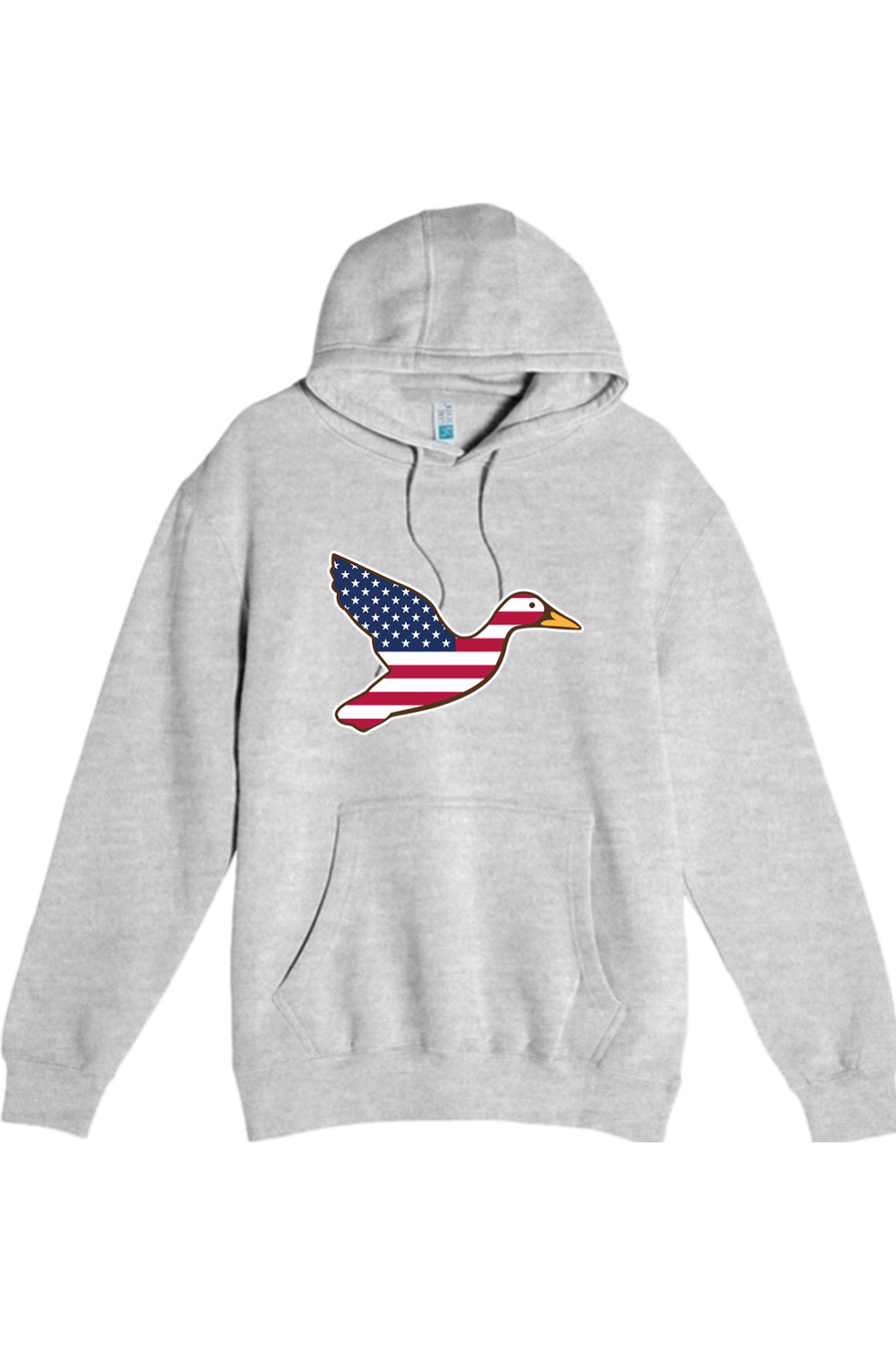 Big Duck Americana hoodie in Heather Grey with front Big Duck mallard logo