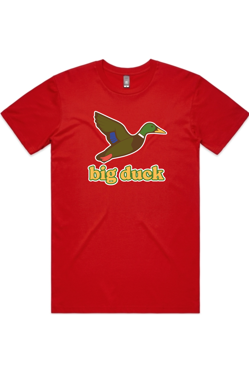 Red Dawn tee with front flying mallard Big Duck logo