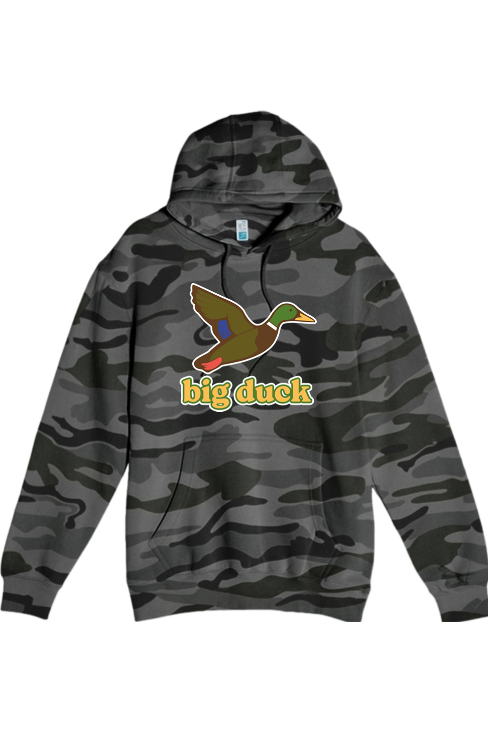 Big Duck In-Flight hoodie in Slate Camo with front Big Duck mallard logo