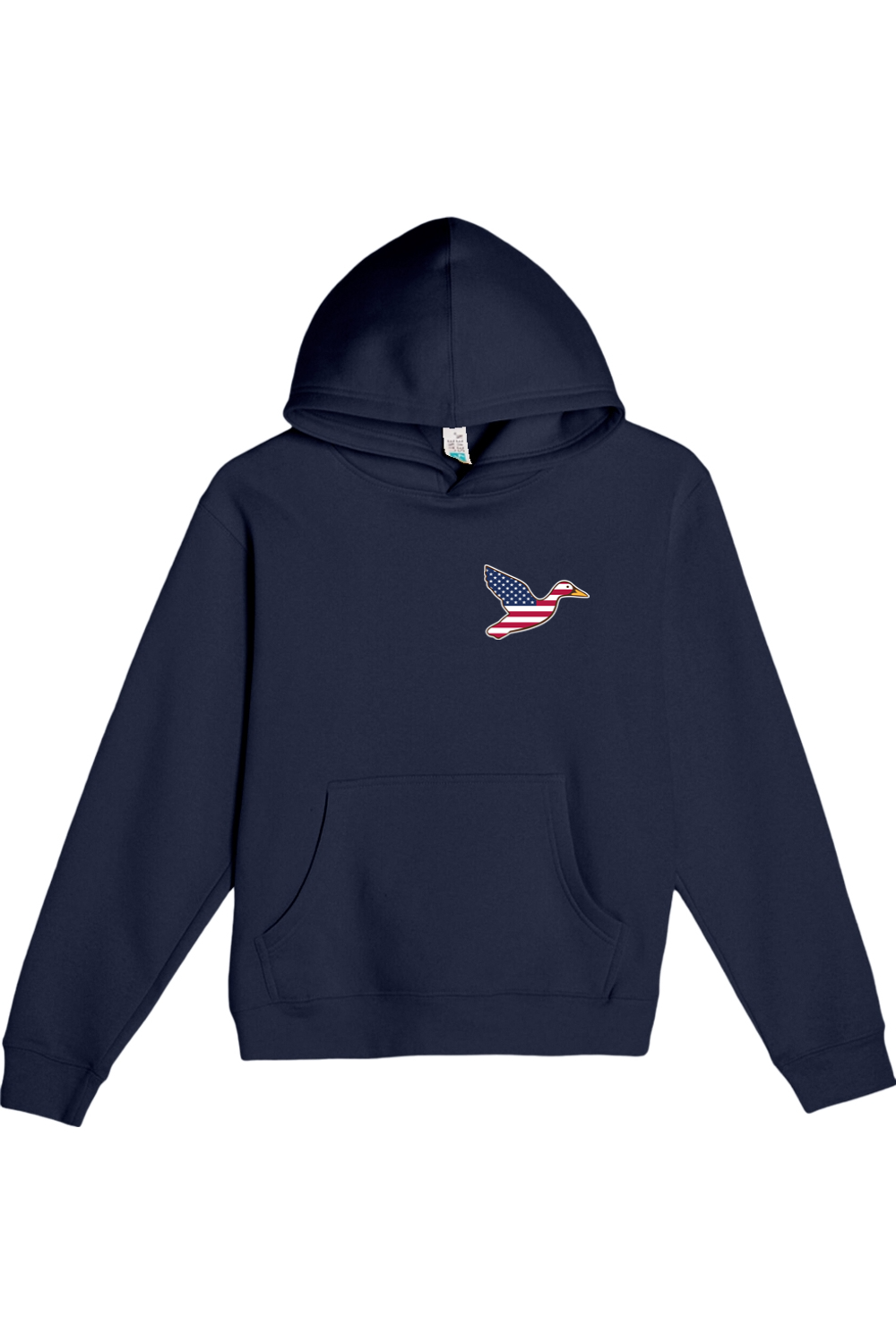 Big Duck Americana youth hoodie in Navy with left chest Big Duck mallard logo