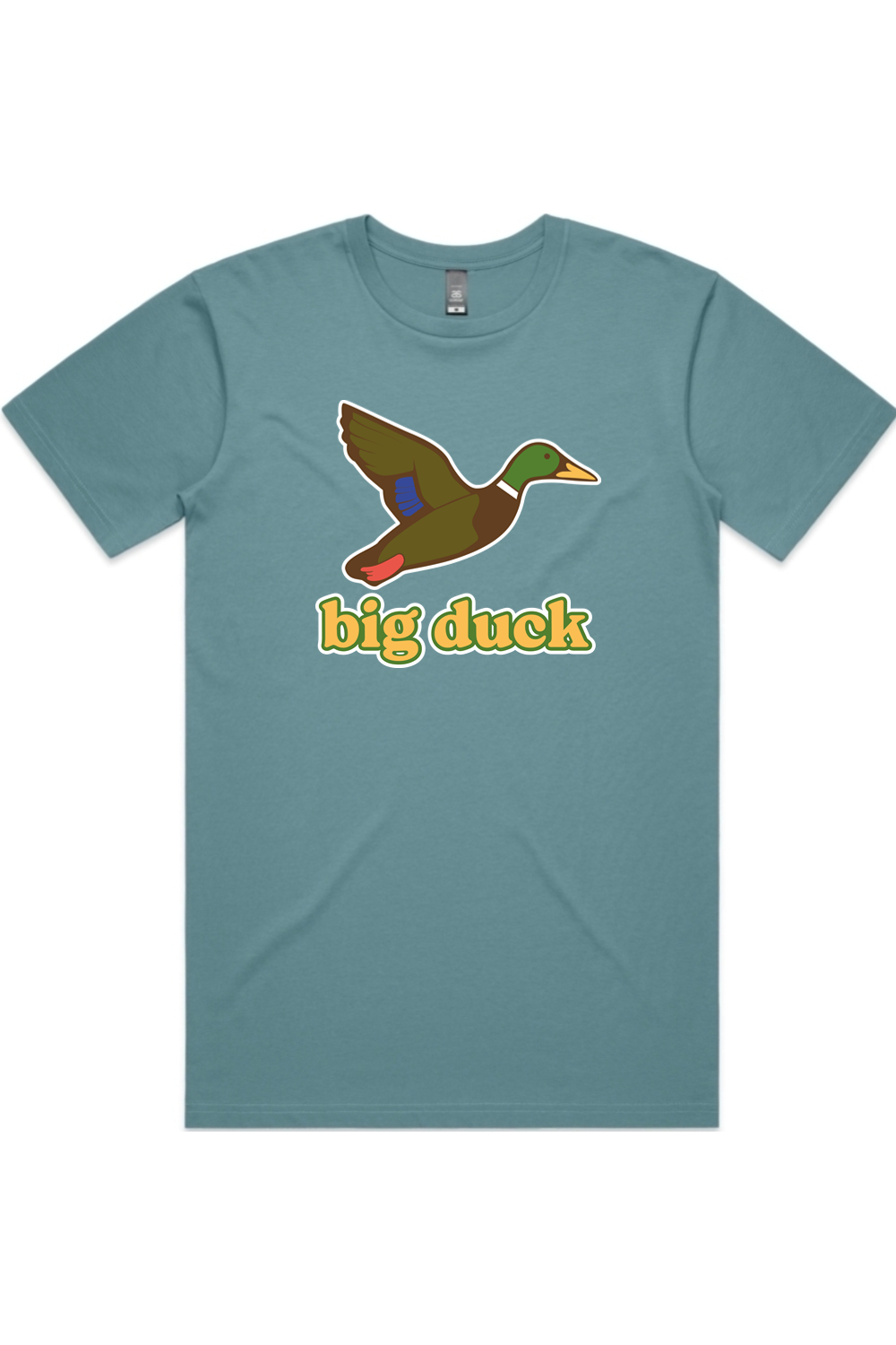 Sharkweek tee in Slate Blue with front flying mallard Big Duck logo